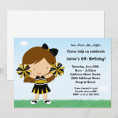 Cheerleading Girls Birthday Party Invitation Kaart (Voorkant / Achterkant)