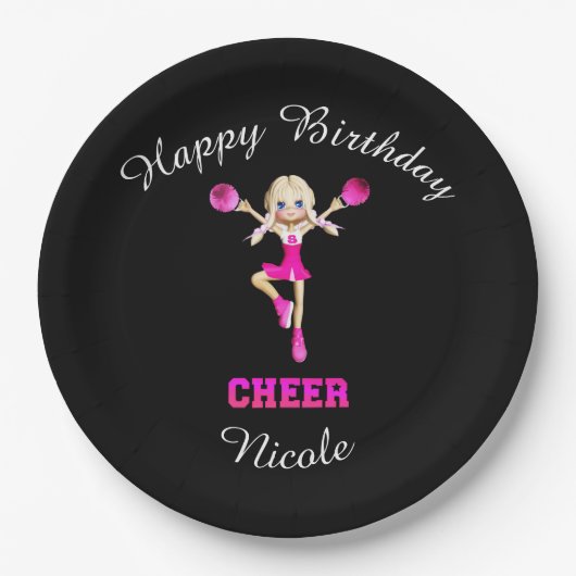 Cheerleading "Happy Birthday" gepersonaliseerd Papieren Bordje (Voorkant)
