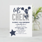 Cheerleading Navy en Zilver Cheer Verjaardag Kaart (Staand voorkant)