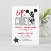 Cheerleading Red, Silver en Black Cheer Verjaardag Kaart (Staand voorkant)