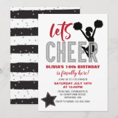 Cheerleading Red, Silver en Black Cheer Verjaardag Kaart (Voorkant / Achterkant)