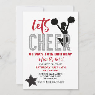 Cheerleading Rood, Zilver en Zwart Cheer Verjaarda Kaart