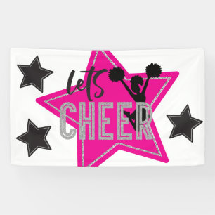 Cheerleading Roze Zilver Zwart Cheer Verjaardag Spandoek