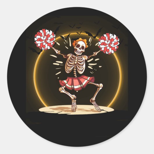 Cheerleading Skeleton Halloween Cheer Skeleton Che Ronde Sticker (Voorkant)