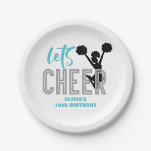 Cheerleading turquoise Zilver Zwart Cheer Verjaard Papieren Bordje