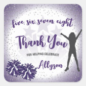 Cheerleading Verjaardagsfeestje Paarse Dank u Favo Vierkante Sticker (Voorkant)