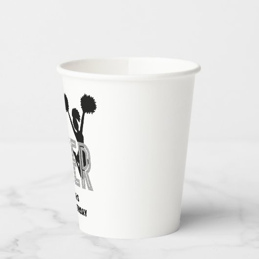 Cheerleading Zilver en Zwart Cheer Verjaardag Papieren Bekers (Links)