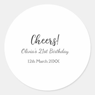 Cheers 21ste verjaardag naam toevoegen datum eenvo ronde sticker