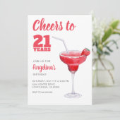 Cheers 21ste verjaardag roze kaart (Staand voorkant)