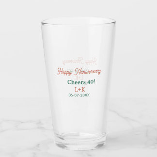 Cheers 40 happy anniversary orange green name date glas