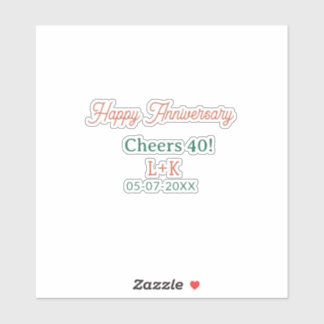 Cheers 40 happy anniversary orange green name date sticker