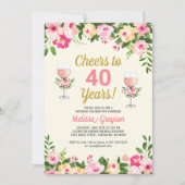 Cheers 40th Birthday Invitation Floral Kaart (Voorkant)