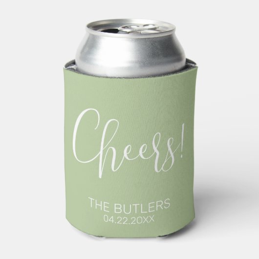 Cheers! Aangepaste Sage Groene Bruiloft Koelbox Blikjeskoeler (Blikje Voorkant)