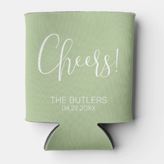 Cheers! Aangepaste Sage Groene Bruiloft Koelbox Blikjeskoeler (Voorkant)