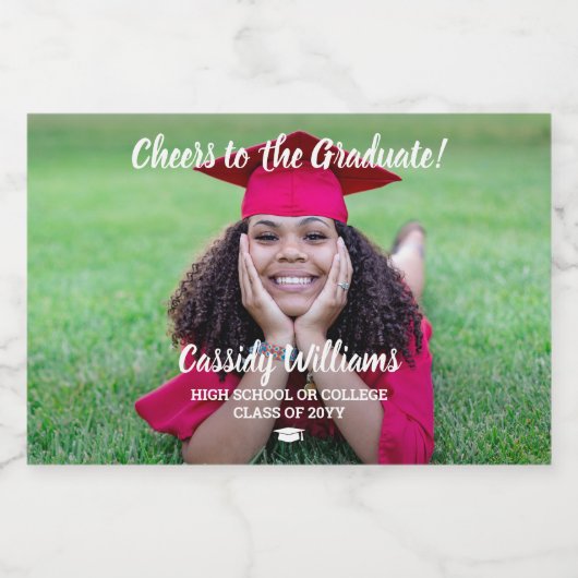 Cheers Afstuderen 1 Foto White Script Mini Split Sparkling Wijnetiket (Enkel label)