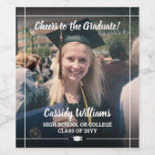 Cheers Afstuderen 1 Photo Elegant White Script Wijn Etiket (Enkel label)