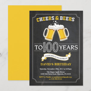 Cheers and Beers 100th Birthday Invitation Card