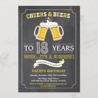 Cheers and Beers 18th Birthday Invitation Card Kaart