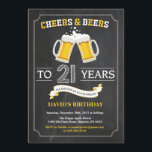Cheers and Beers 21e Anniversaire Invitation Card<br><div class="desc">Cheers and Beers 21st Birthday Invitation Card avec arrière - plan en tableau noir. 16ème 18ème 21ème 30ème 40ème 60ème 70ème 80ème 90ème 100ème. N'Importe Quel Âge. Pour plus de personnalisation,  cliquez sur le bouton "Customiser" et utilisez notre outil de conception pour modifier ce modèle.</div>
