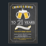 Cheers and Beers 21e Anniversaire Invitation Card<br><div class="desc">Cheers and Beers 21st Birthday Invitation Card avec arrière - plan en tableau noir. 16ème 18ème 21ème 30ème 40ème 60ème 70ème 80ème 90ème 100ème. N'Importe Quel Âge. Pour plus de personnalisation,  cliquez sur le bouton "Customiser" et utilisez notre outil de conception pour modifier ce modèle.</div>