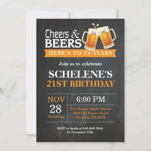 Cheers and Beers 21e Anniversaire Invitation Card (Devant)