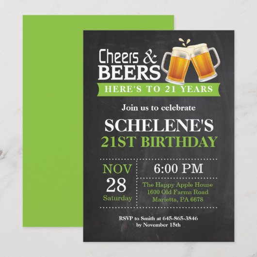 Cheers and Beers 21e Anniversaire Invitation Card (Devant / Derrière)