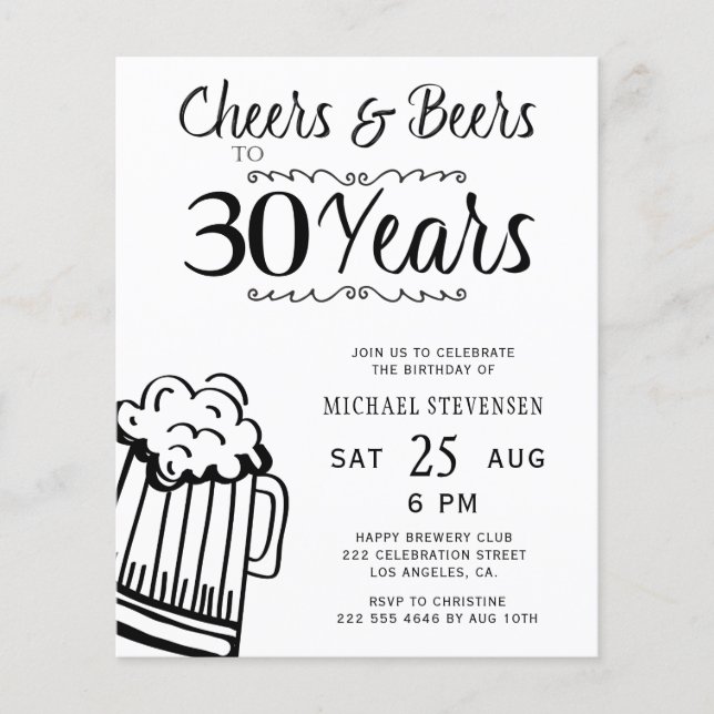 Cheers and beers 30e man verjaardagsuitnodiging (Voorkant)