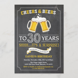 Cheers and Beers 30th Birthday Invitation Card Kaart