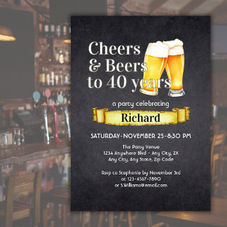 Cheers and Beers 40 Years Simple Vintage Black Kaart