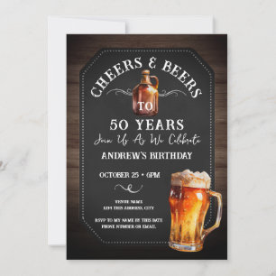 Cheers and Beers 50th Birthday Party Invitation Kaart