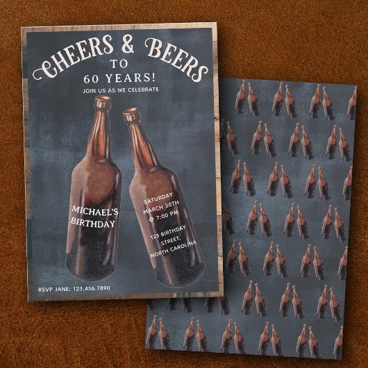 Cheers and Beers 60th Beer Birthday Party Kaart