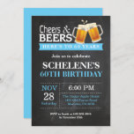 Cheers and Beers 60th Birthday Invitation Card<br><div class="desc">Salutations et bières 60e anniversaire Invitation Card. Anniversaire adulte. Bleu. 16ème 18ème 20ème 30ème 40ème 50ème 60ème 70ème 80ème 90ème 100ème. N'Importe Quel Âge. Pour plus de personnalisation,  cliquez sur le bouton "Customiser" et utilisez notre outil de conception pour modifier ce modèle.</div>