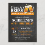 Cheers and Beers 60th Birthday Invitation Card<br><div class="desc">Salutations et bières 60e anniversaire Invitation Card. Anniversaire adulte. Orange. 16ème 18ème 21ème 30ème 40ème 60ème 70ème 80ème 90ème 100ème. N'Importe Quel Âge. Pour plus de personnalisation,  cliquez sur le bouton "Customiser" et utilisez notre outil de conception pour modifier ce modèle.</div>