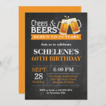 Cheers and Beers 60th Birthday Invitation Card<br><div class="desc">Salutations et bières 60e anniversaire Invitation Card. Anniversaire adulte. Orange. 16ème 18ème 21ème 30ème 40ème 60ème 70ème 80ème 90ème 100ème. N'Importe Quel Âge. Pour plus de personnalisation,  cliquez sur le bouton "Customiser" et utilisez notre outil de conception pour modifier ce modèle.</div>