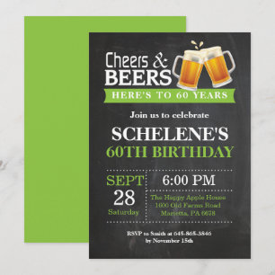 Cheers and Beers 60th Birthday Invitation Card Kaart
