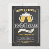 Cheers and Beers 60th Birthday Invitation Card Kaart (Voorkant)
