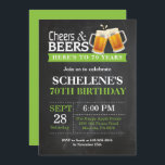 Cheers and Beers 70th Birthday Invitation Card<br><div class="desc">Salutations et bières 70e anniversaire Invitation Card. Anniversaire adulte. Vert. 16ème 18ème 21ème 30ème 40ème 60ème 70ème 80ème 90ème 100ème. N'Importe Quel Âge. Pour plus de personnalisation,  cliquez sur le bouton "Customiser" et utilisez notre outil de conception pour modifier ce modèle.</div>