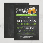 Cheers and Beers 70th Birthday Invitation Card (Devant / Derrière)