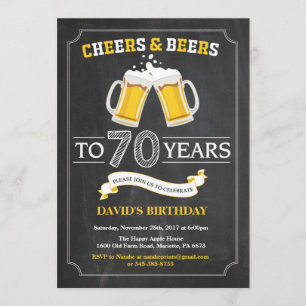 Cheers and Beers 70th Birthday Invitation Card