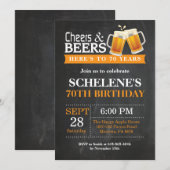 Cheers and Beers 70th Birthday Invitation Card (Devant / Derrière)
