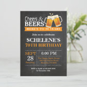 Cheers and Beers 70th Birthday Invitation Card (Debout devant)