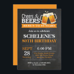 Cheers and Beers 80th Birthday Invitation Card<br><div class="desc">Cheers and Beers 80th Birthday Invitation Card. Anniversaire adulte. Orange. 16ème 18ème 21ème 30ème 40ème 60ème 70ème 80ème 90ème 100ème. N'Importe Quel Âge. Pour plus de personnalisation,  cliquez sur le bouton "Customiser" et utilisez notre outil de conception pour modifier ce modèle.</div>