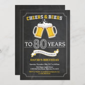 Cheers and Beers 80th Birthday Invitation Card (Devant / Derrière)