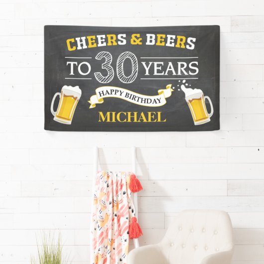 Cheers and Beers Happy 30th Birthday Banner (Insitu)