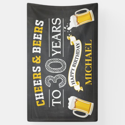 Cheers and Beers Happy 30th Birthday Banner (Verticaal)