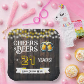 Cheers and Beers to 21 Years Rustic Birthday Papieren Bordje (Feest)
