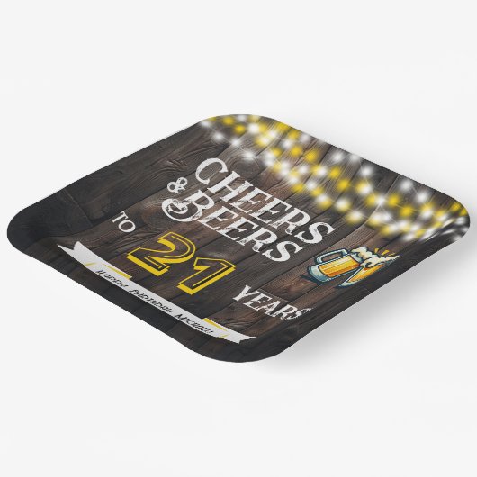 Cheers and Beers to 21 Years Rustic Birthday Papieren Bordje (Gebogen)