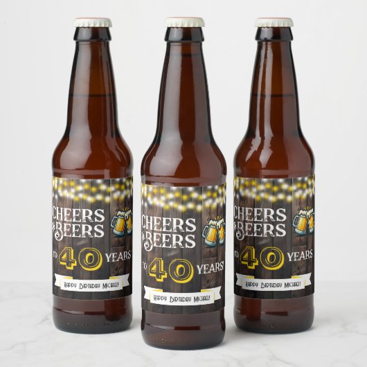 Cheers and Beers to 40 Years Rustic Birthday Bier Etiket (Flessen)