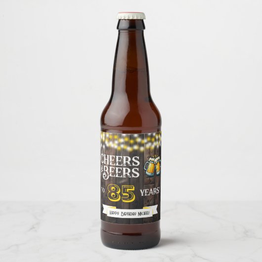 Cheers and Beers to 85 Years Rustic Birthday Bier Etiket (Voorkant)
