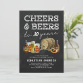 Cheers & Beers 30th Birthday Party Invitation Kaart (Staand voorkant)